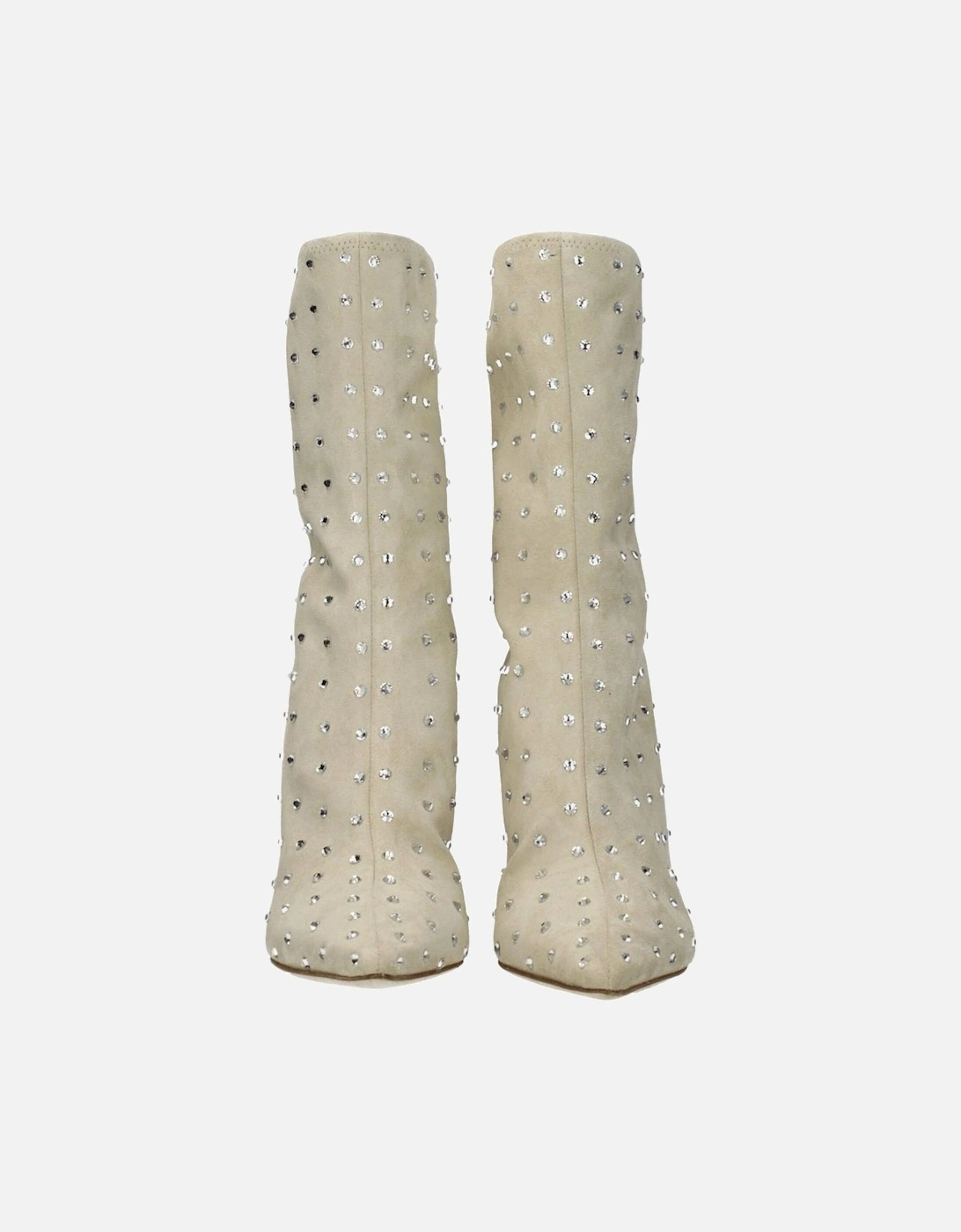 Rhinestone Suede Pointy Toe Ankle Boots Women - Beige