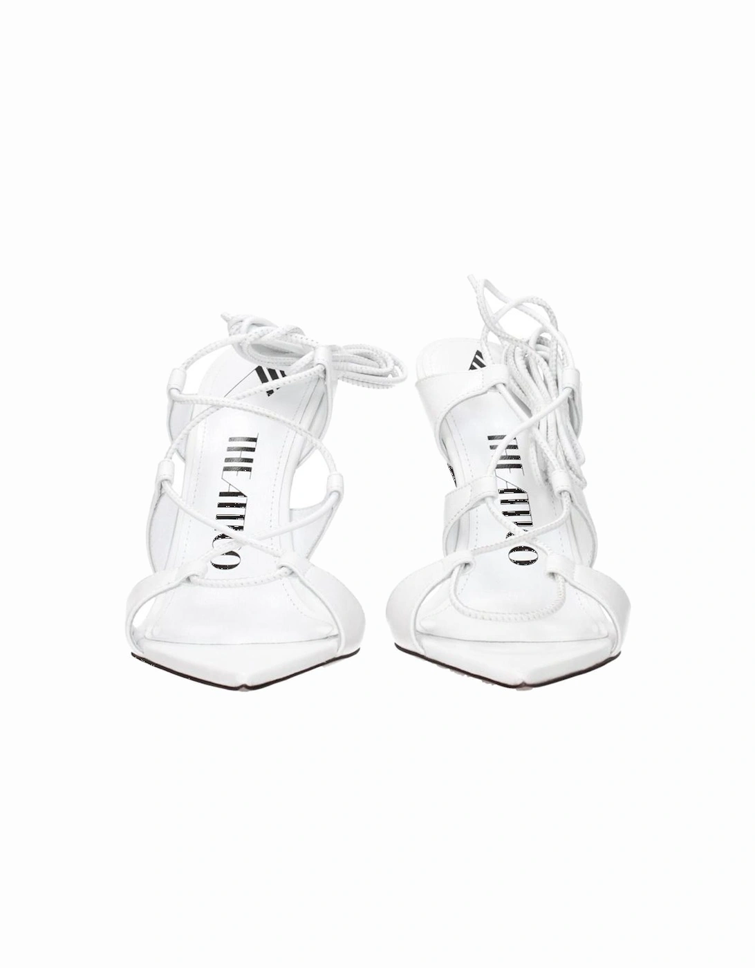High Heel Leather Sandals with Self Tie Closures Women - White