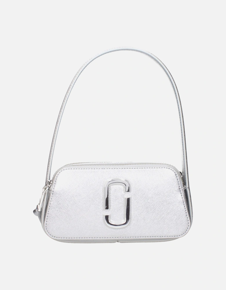 Leather Shoulder Bag with Front Logo Women - Gray