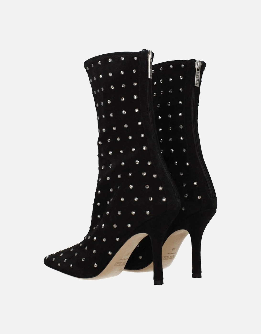 High Heel Rhinestone Suede Ankle Boots Women - Black
