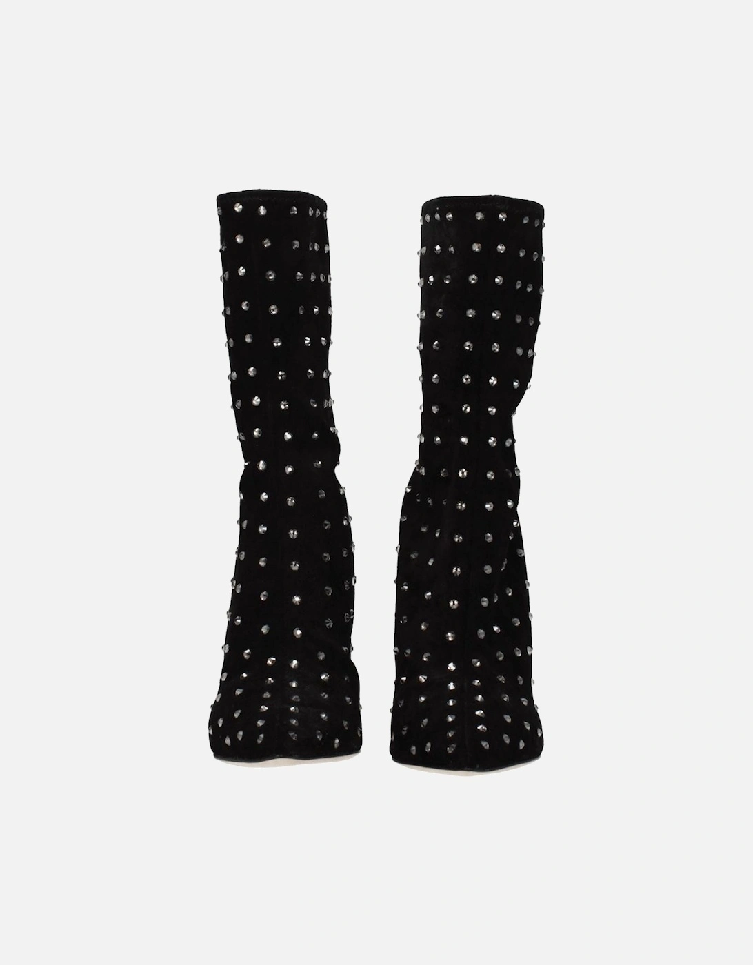High Heel Rhinestone Suede Ankle Boots Women - Black