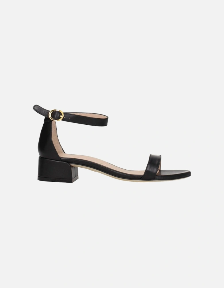Casual Leather Mid Heel Sandals with Buckle Closure Women - Black