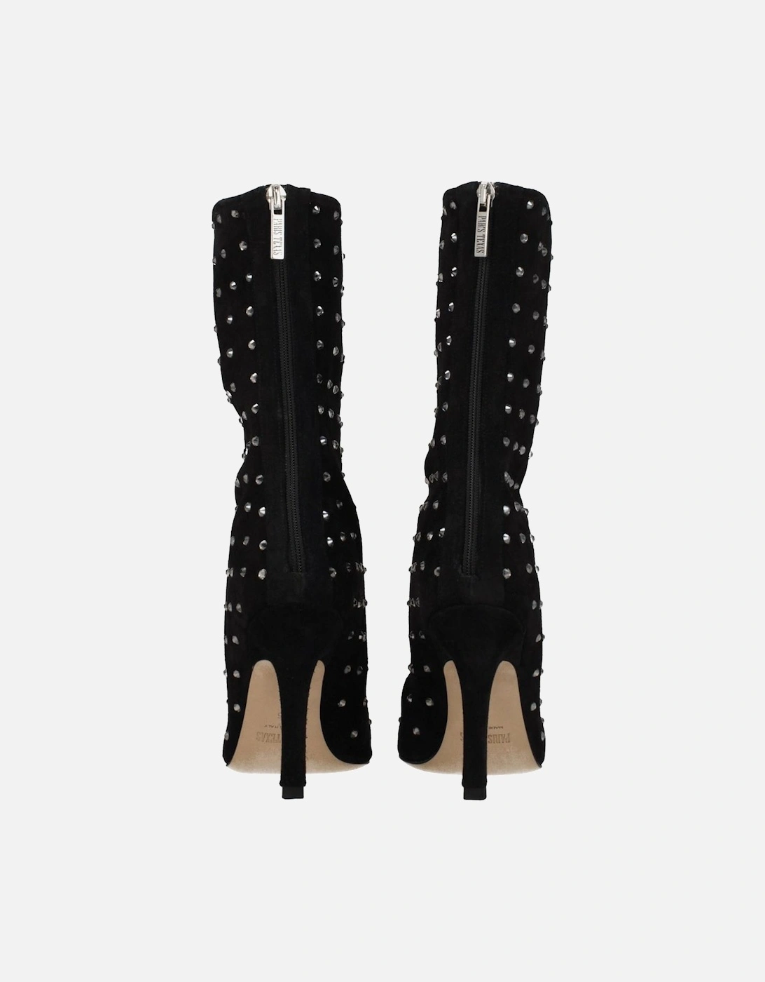 High Heel Rhinestone Suede Ankle Boots Women - Black