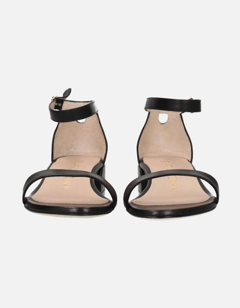 Casual Leather Mid Heel Sandals with Buckle Closure Women - Black