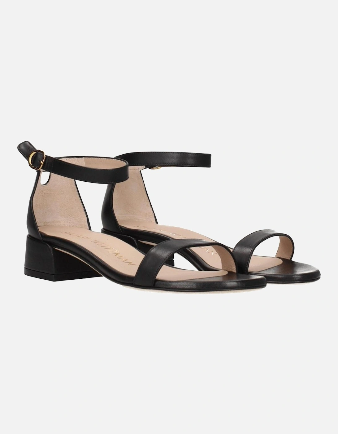 Casual Leather Mid Heel Sandals with Buckle Closure Women - Black
