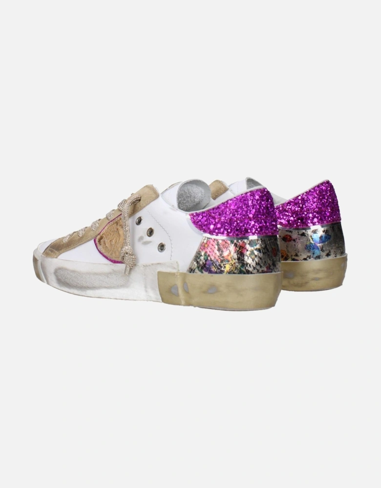 Vintage Effect Leather Sneakers with Logo Details Women - White