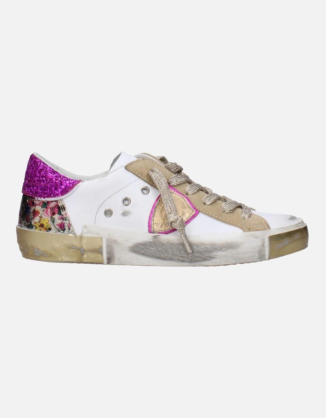 Vintage Effect Leather Sneakers with Logo Details Women - White, 6 of 5