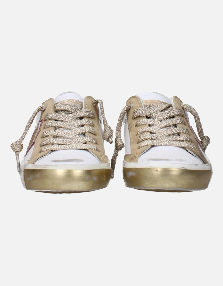 Vintage Effect Leather Sneakers with Logo Details Women - White