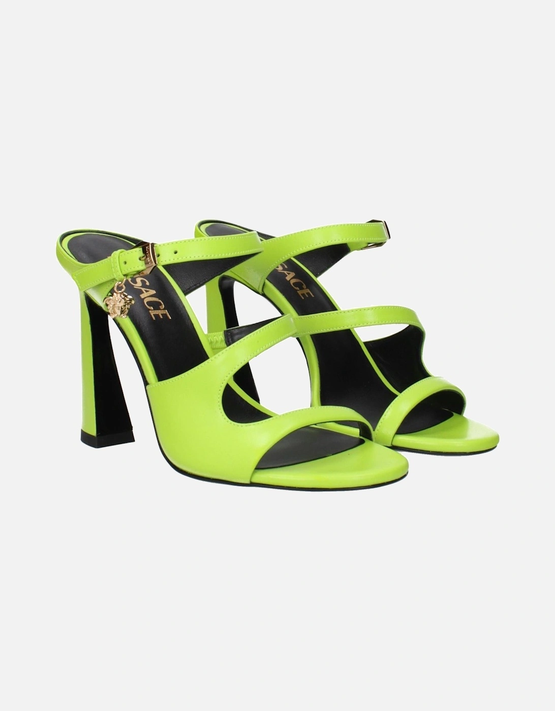 High Heel Leather Sandals with Side Logo Women - Green