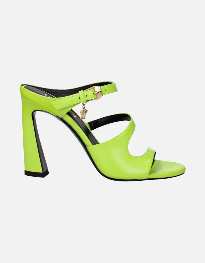 High Heel Leather Sandals with Side Logo Women - Green