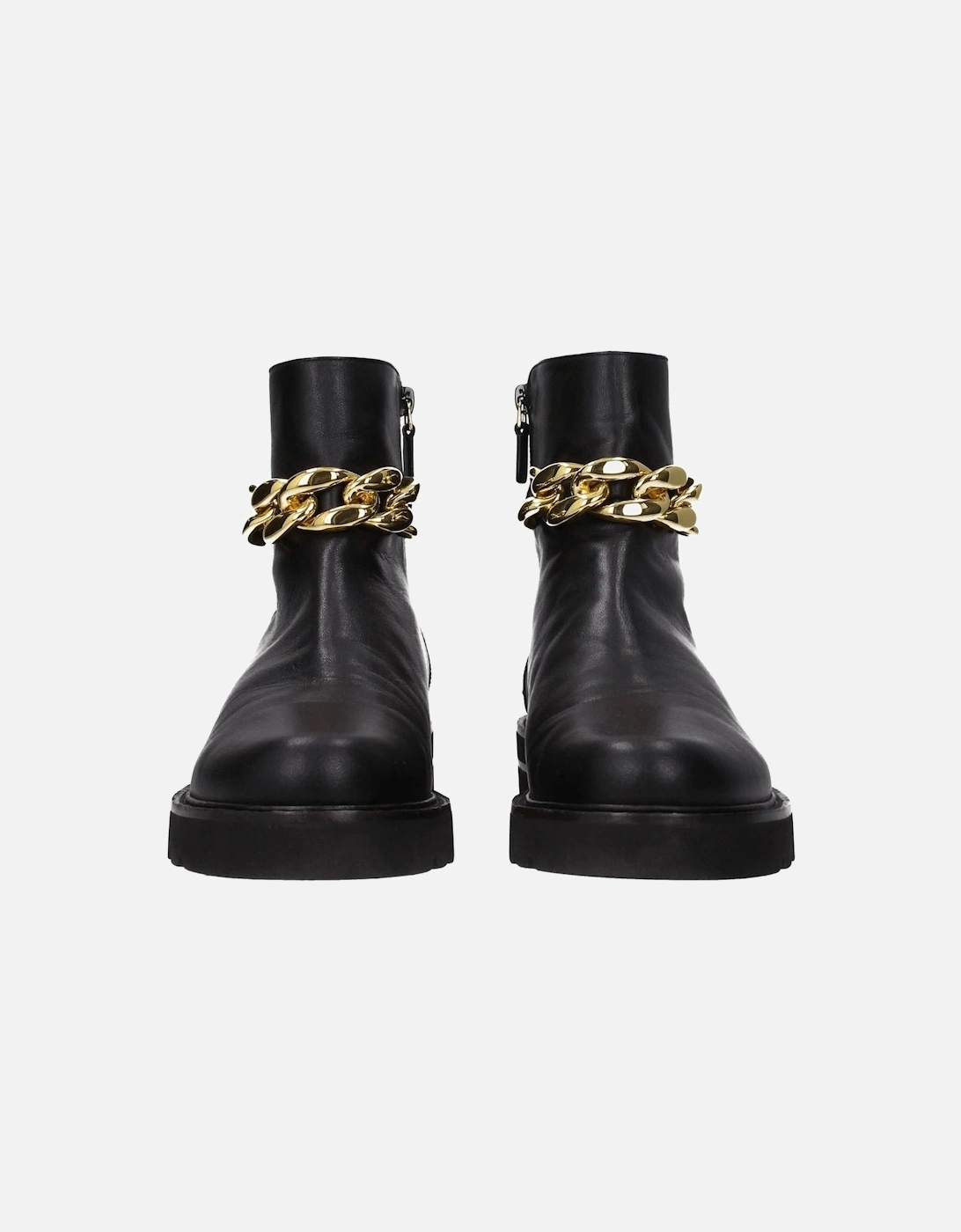 Punk Rock Leather Ankle Boots with Zip Closure Women - Black