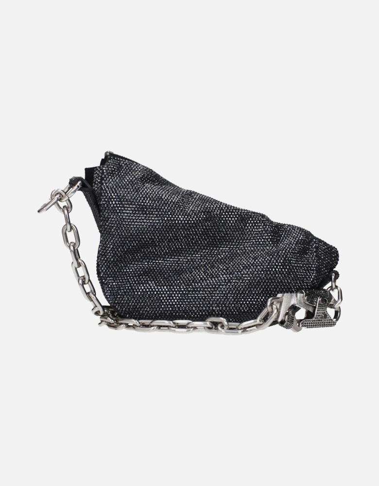Rhinestone Suede Mini Shoulder Bag with Removable Handle Women - Black