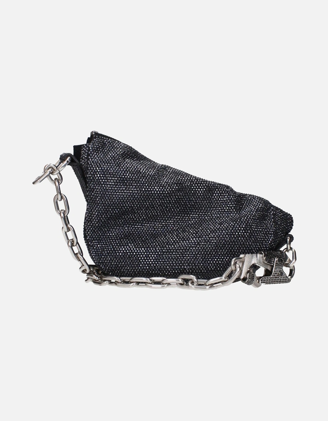 Rhinestone Suede Mini Shoulder Bag with Removable Handle Women - Black