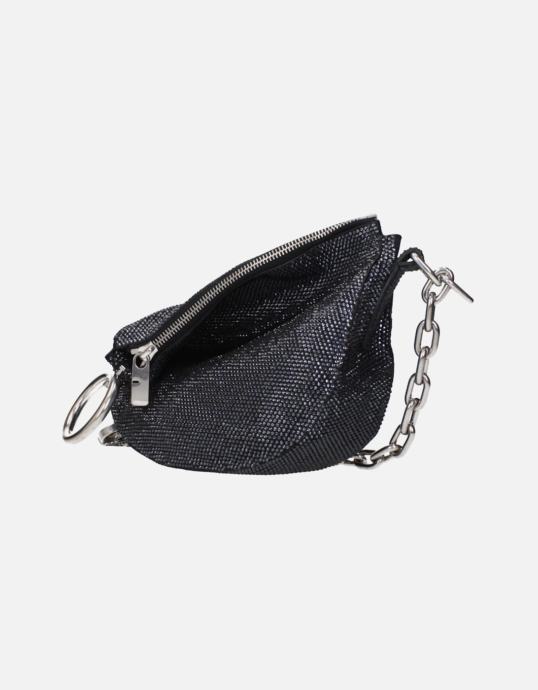 Rhinestone Suede Mini Shoulder Bag with Removable Handle Women - Black