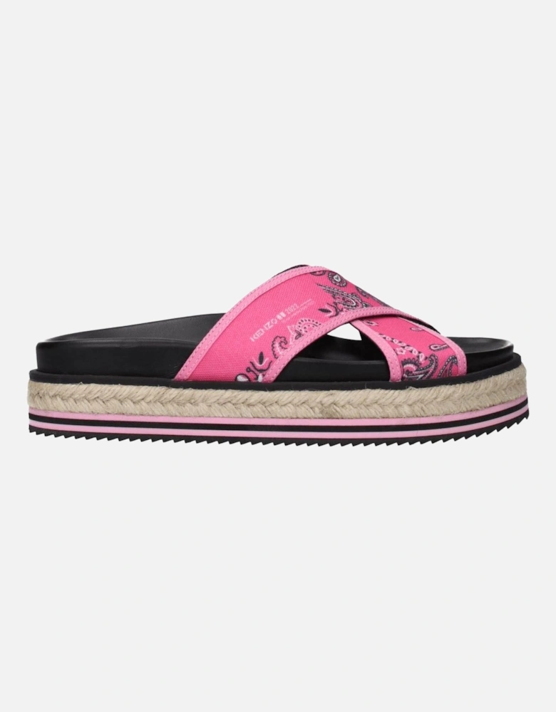 Fabric Slippers with Side Logo and Open Toe Women - Pink Sandals
