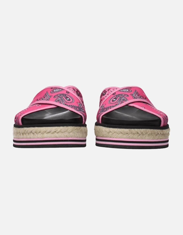 Fabric Slippers with Side Logo and Open Toe Women - Pink Sandals