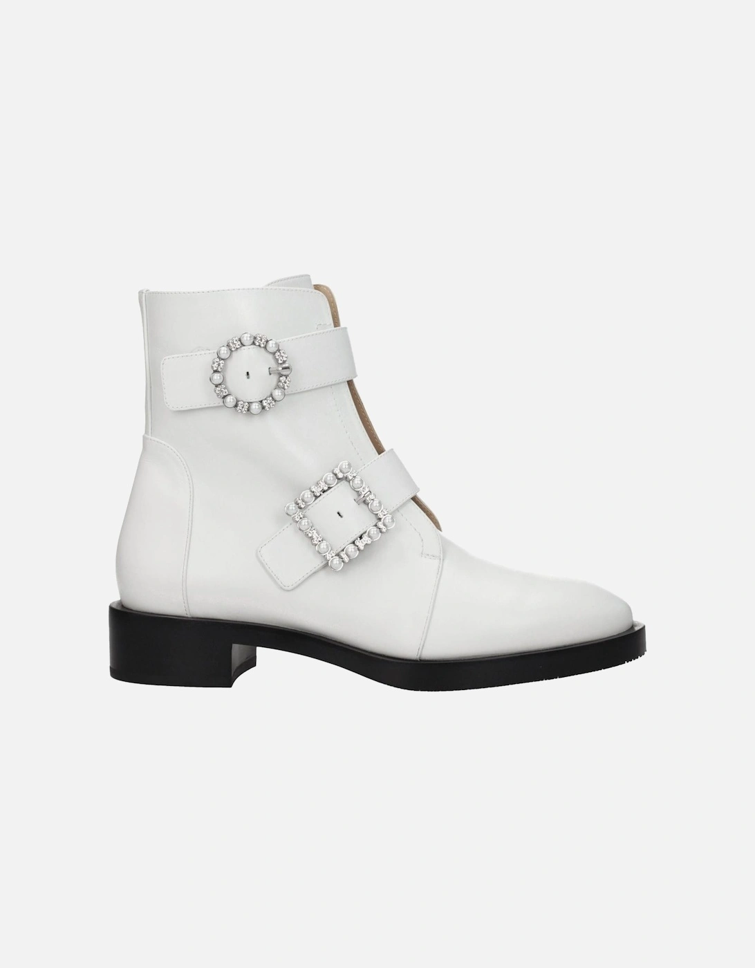 Leather Ankle Boots with Rhinestone Side Detail Women - White, 6 of 5