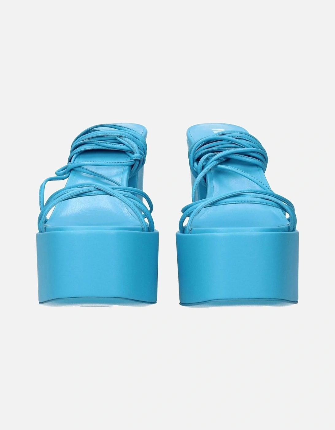 High Heel Leather Sandals with Self-Tie Closures Women - Light Blue