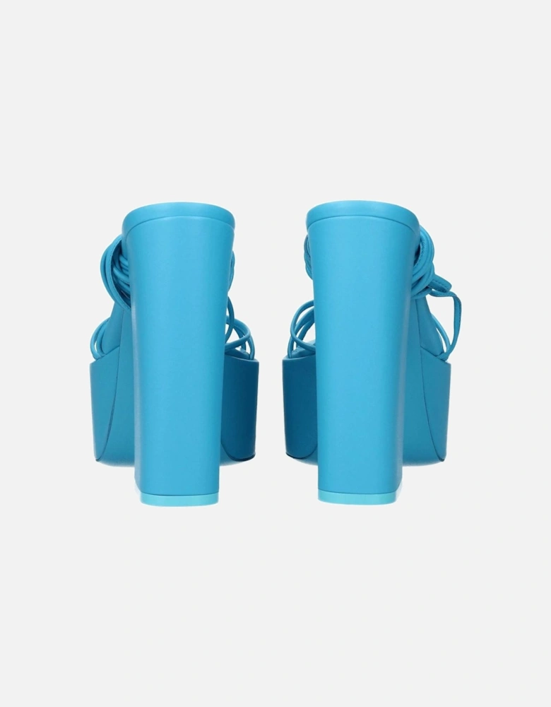 High Heel Leather Sandals with Self-Tie Closures Women - Light Blue