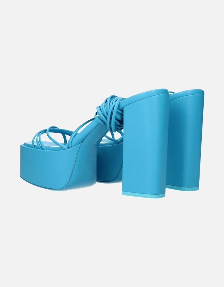 High Heel Leather Sandals with Self-Tie Closures Women - Light Blue