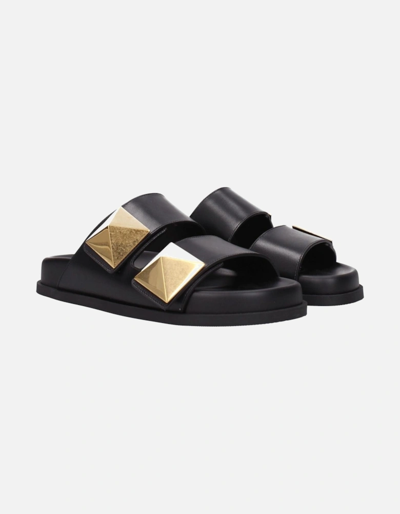 Leather Open Toe Slippers and Clogs Women - Black Sandals