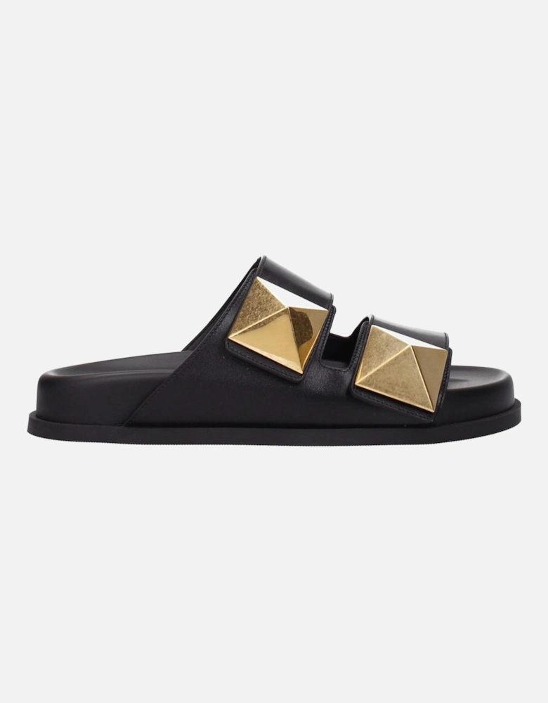 Leather Open Toe Slippers and Clogs Women - Black Sandals