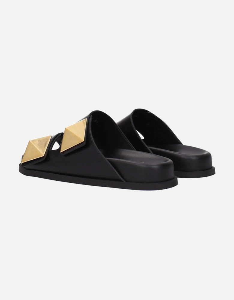 Leather Open Toe Slippers and Clogs Women - Black Sandals