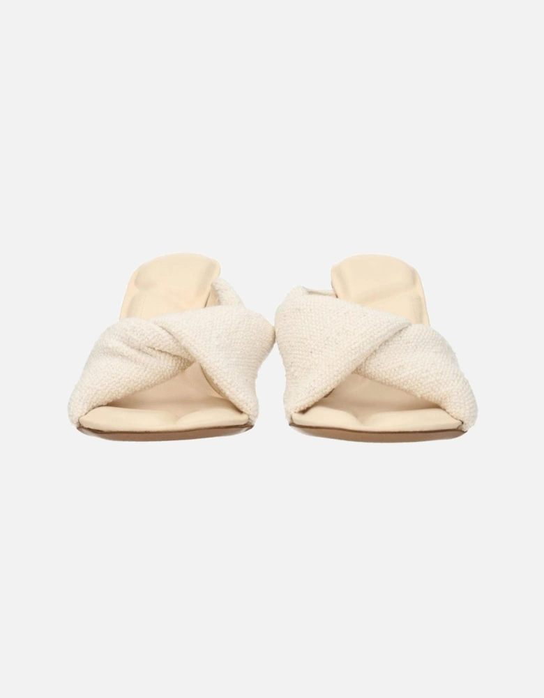 Open Toe Mid Heel Fabric Sandals Women - Beige