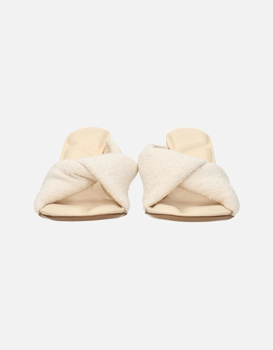Open Toe Mid Heel Fabric Sandals Women - Beige
