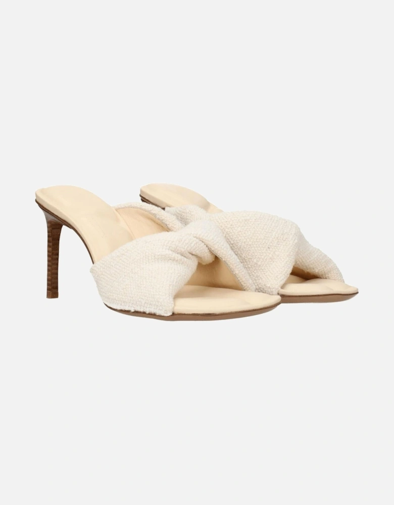 Open Toe Mid Heel Fabric Sandals Women - Beige