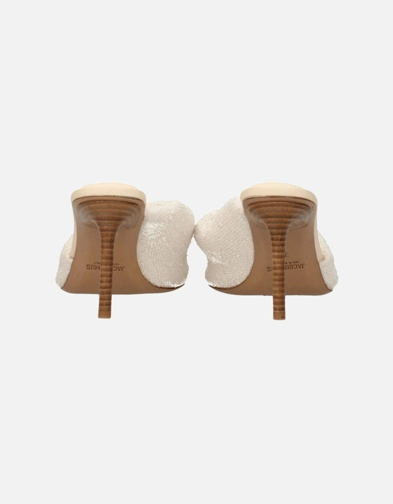 Open Toe Mid Heel Fabric Sandals Women - Beige