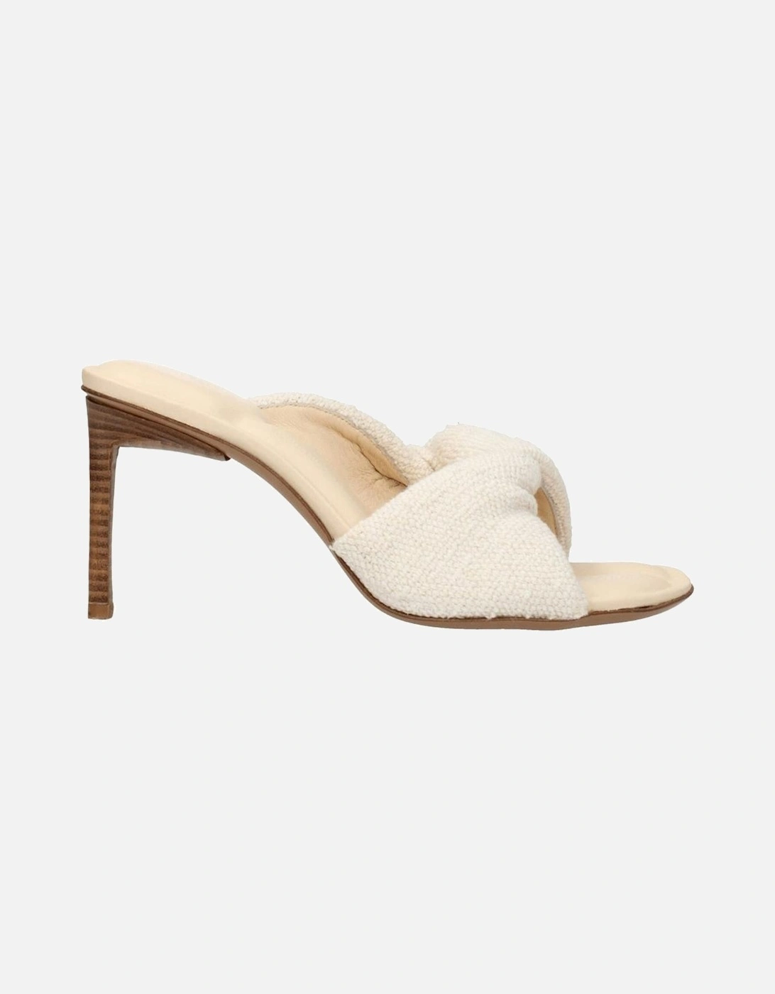 Open Toe Mid Heel Fabric Sandals Women - Beige, 6 of 5