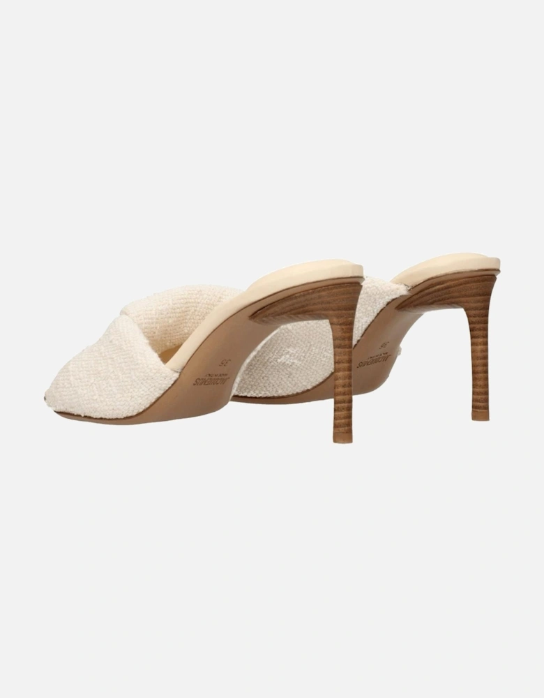 Open Toe Mid Heel Fabric Sandals Women - Beige