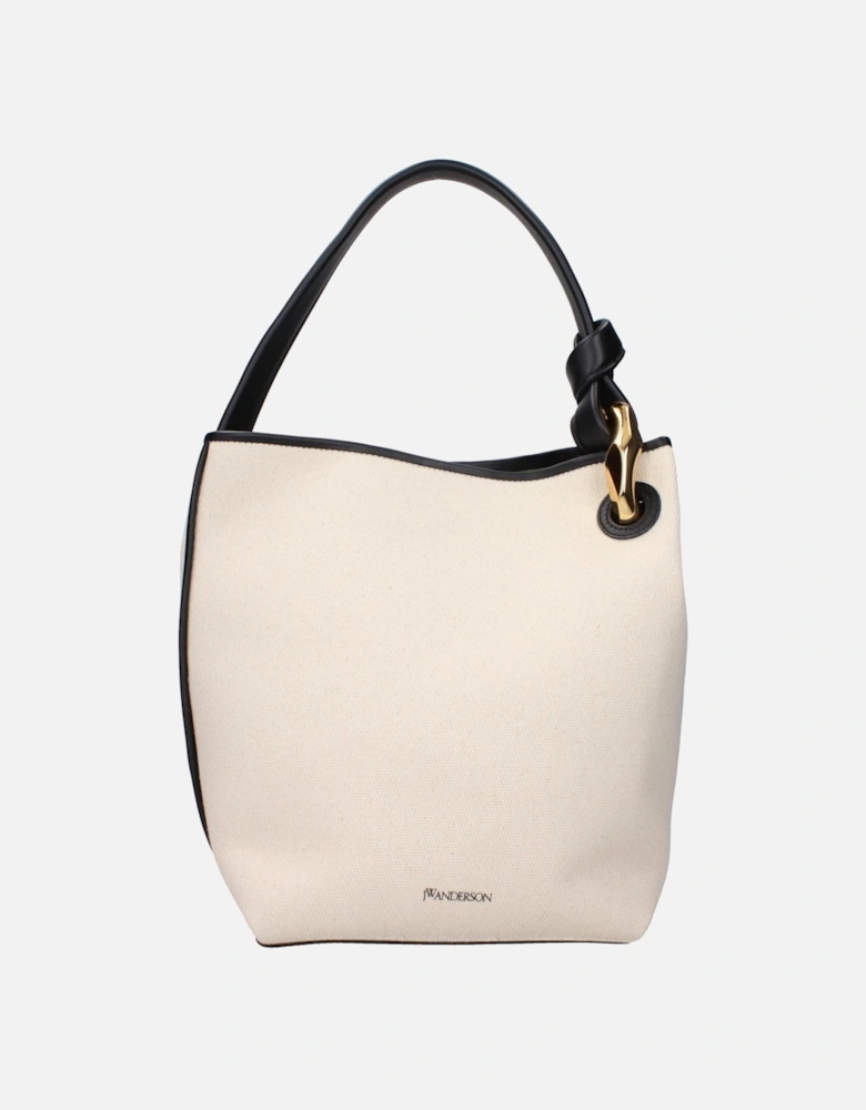 Beige Fabric Handbag with Front Logo Women
