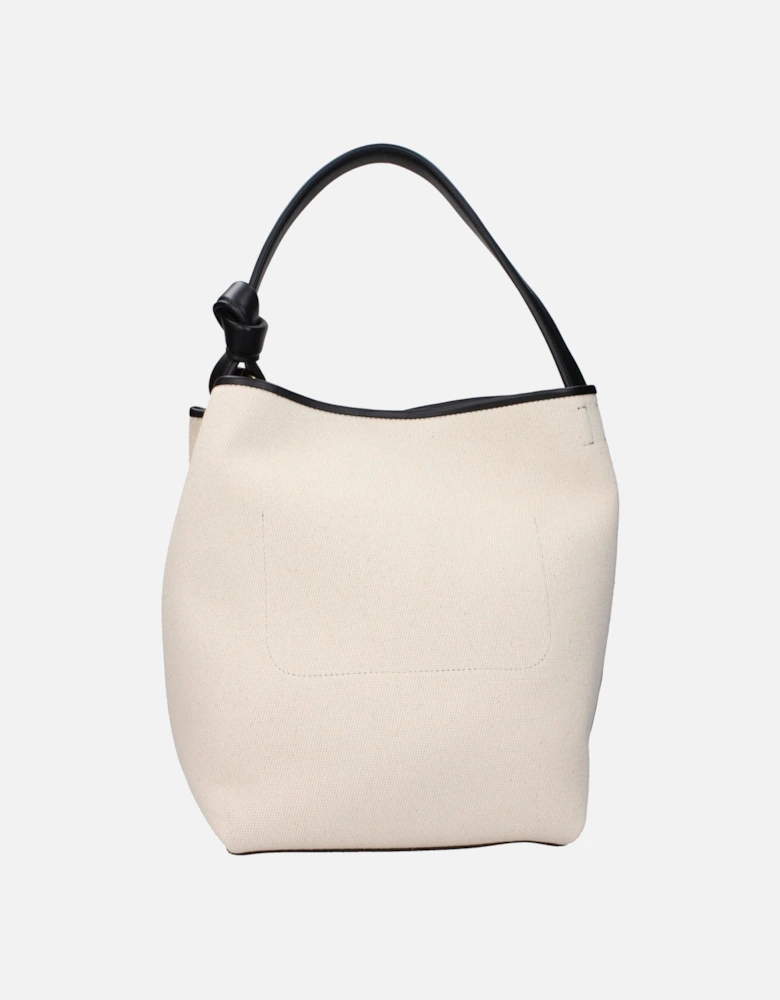Beige Fabric Handbag with Front Logo Women