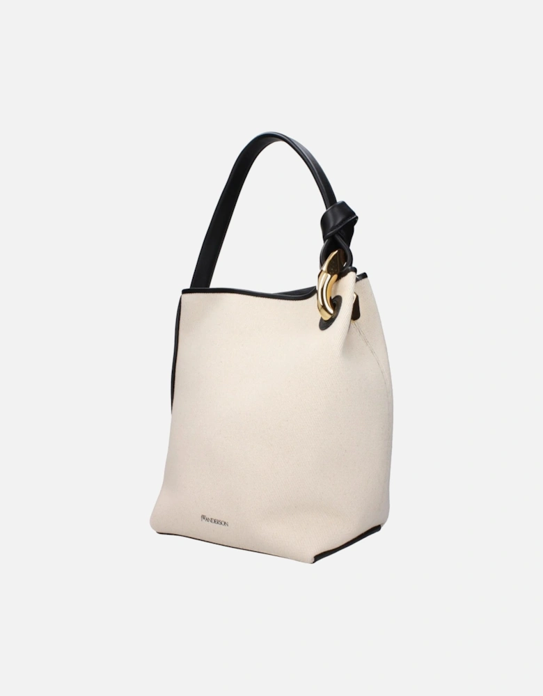 Beige Fabric Handbag with Front Logo Women