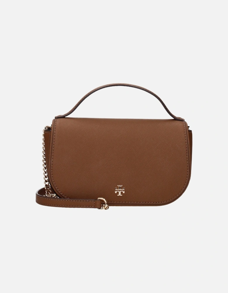 Leather Handbag with Front Logo and Removable Shoulder Strap Women -