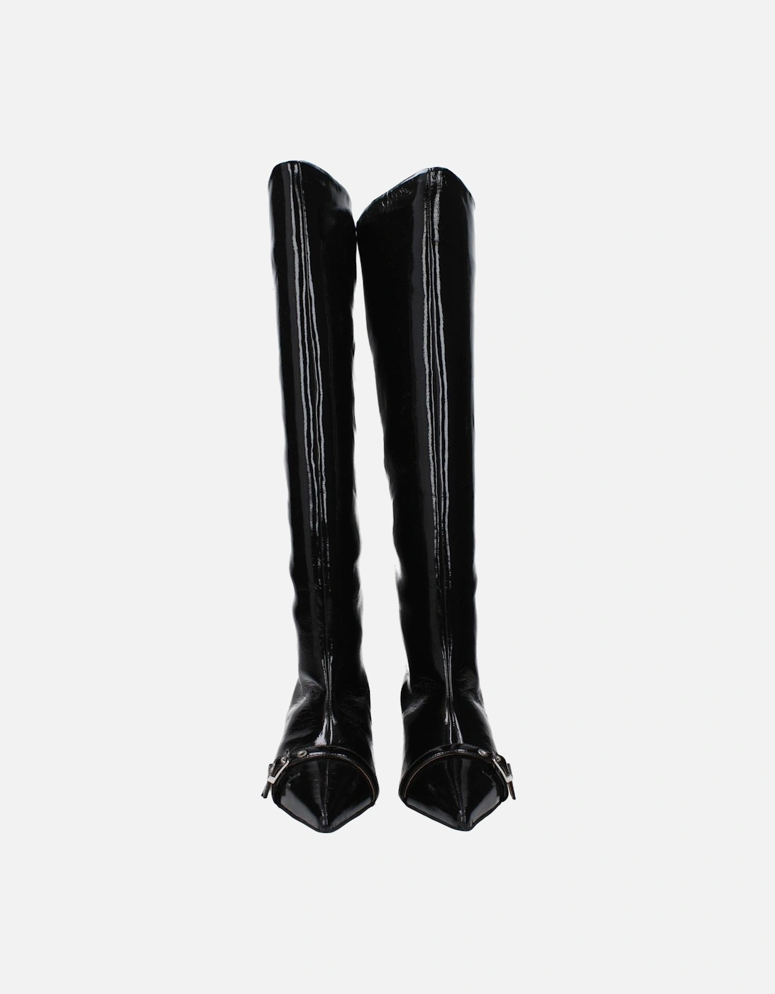 Patent Leather Mid Heel Boots with Pointy Toe Women - Black