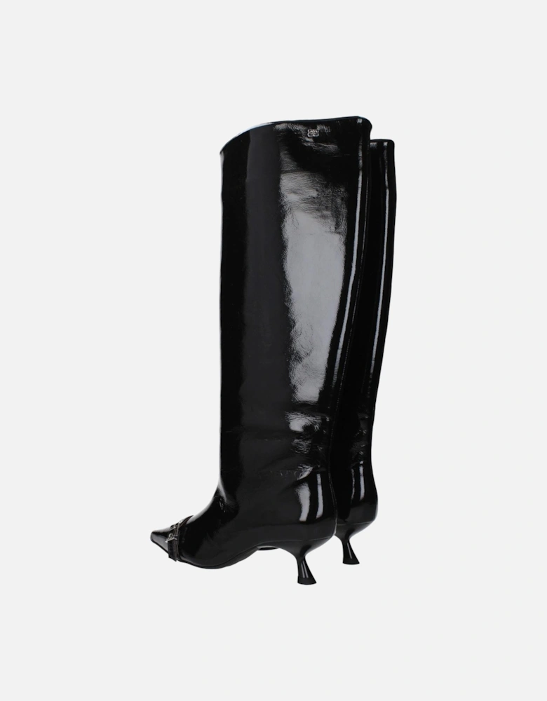 Patent Leather Mid Heel Boots with Pointy Toe Women - Black