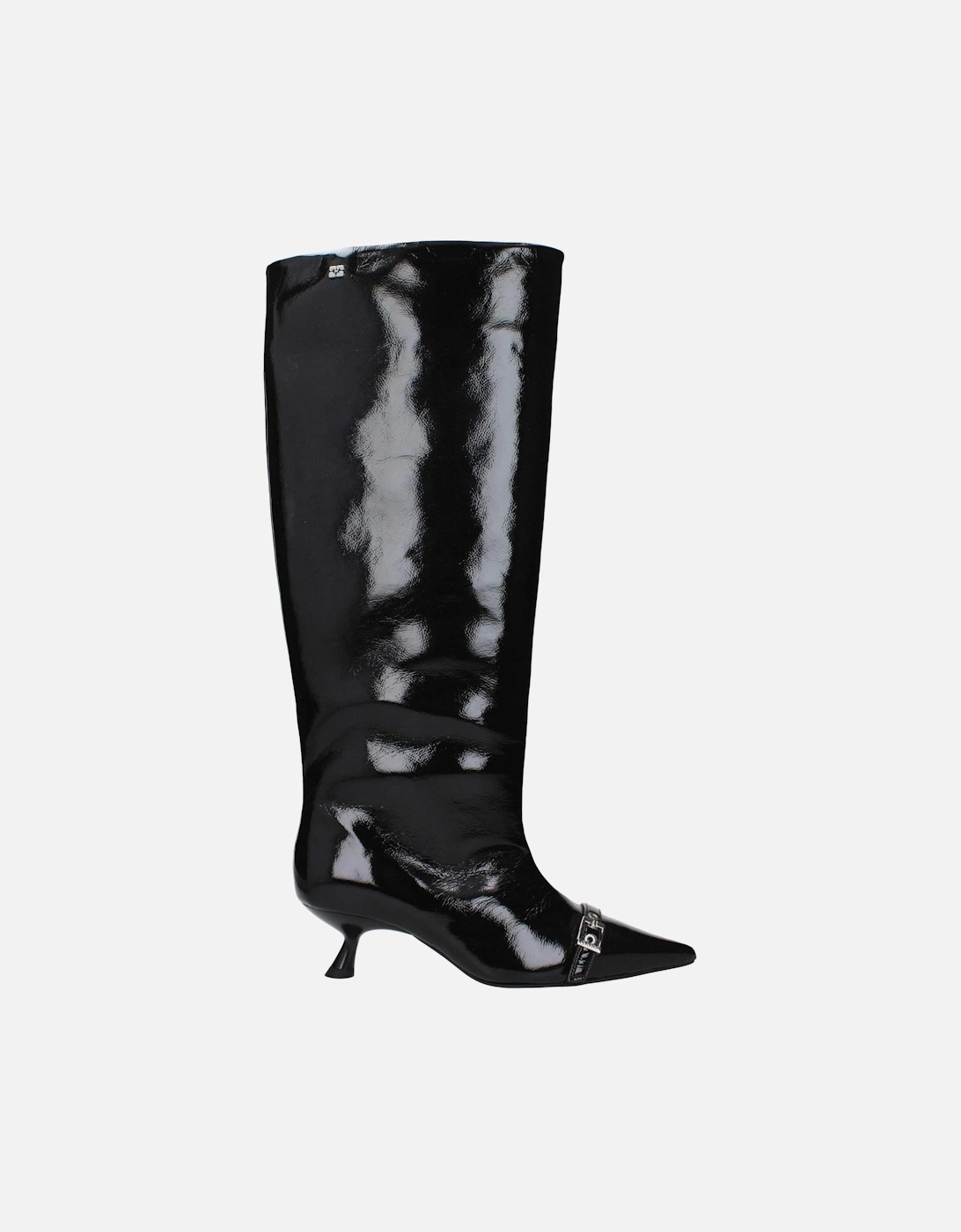 Patent Leather Mid Heel Boots with Pointy Toe Women - Black, 5 of 4