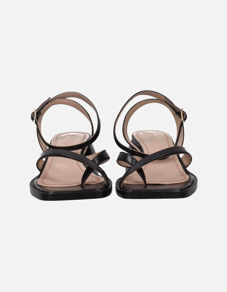 Leather Open Toe Buckle Closure Sandals Women - Black