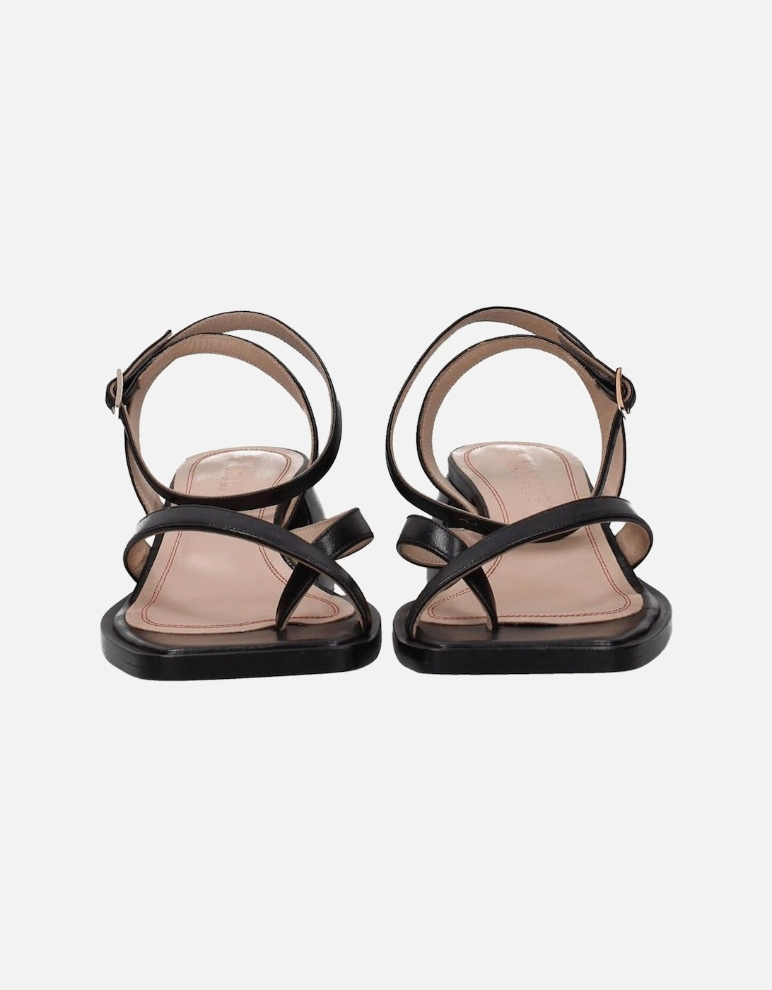 Leather Open Toe Buckle Closure Sandals Women - Black