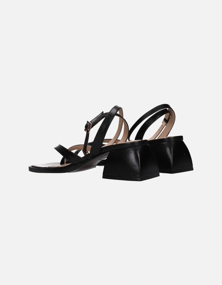 Leather Open Toe Buckle Closure Sandals Women - Black