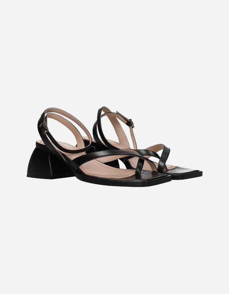 Leather Open Toe Buckle Closure Sandals Women - Black