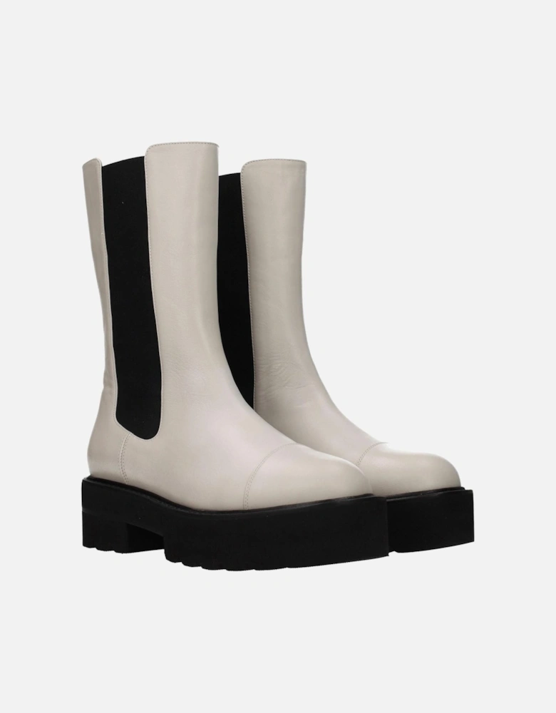 Vintage Effect Leather Ankle Boots Women - Beige