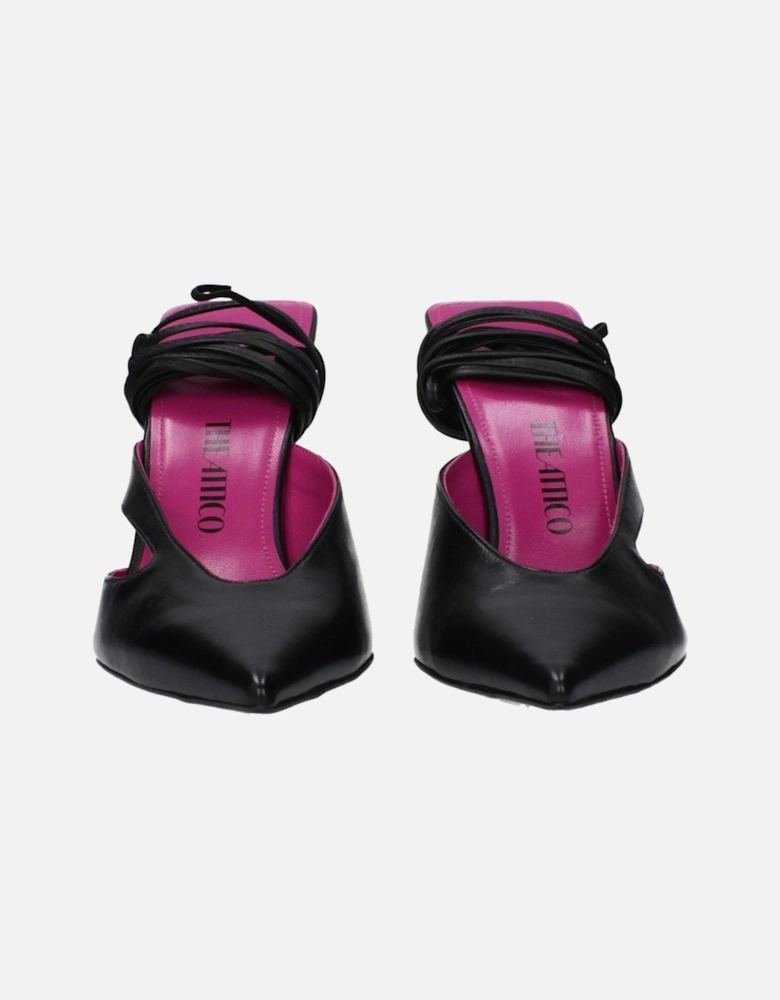 High Heel Lace-Up Leather Sandals Women - Black