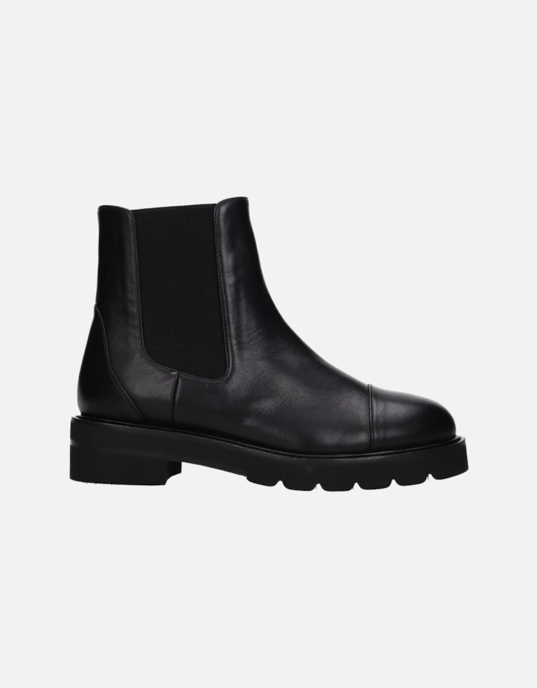 Leather Ankle Boots with Mid Heels Women - Black