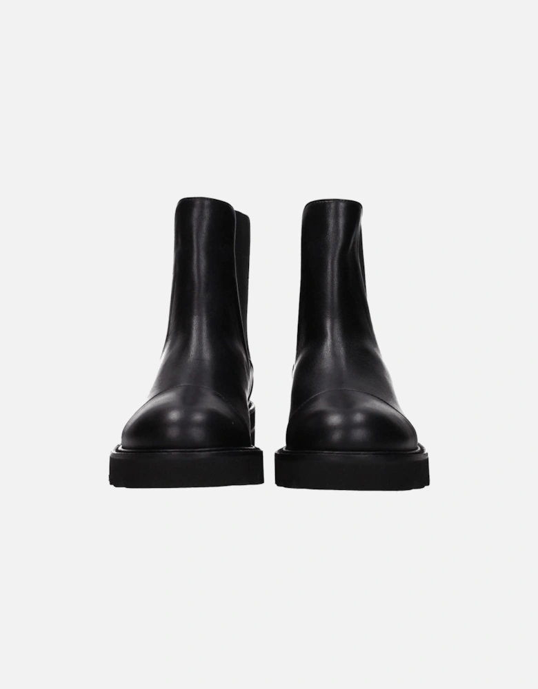 Leather Ankle Boots with Mid Heels Women - Black