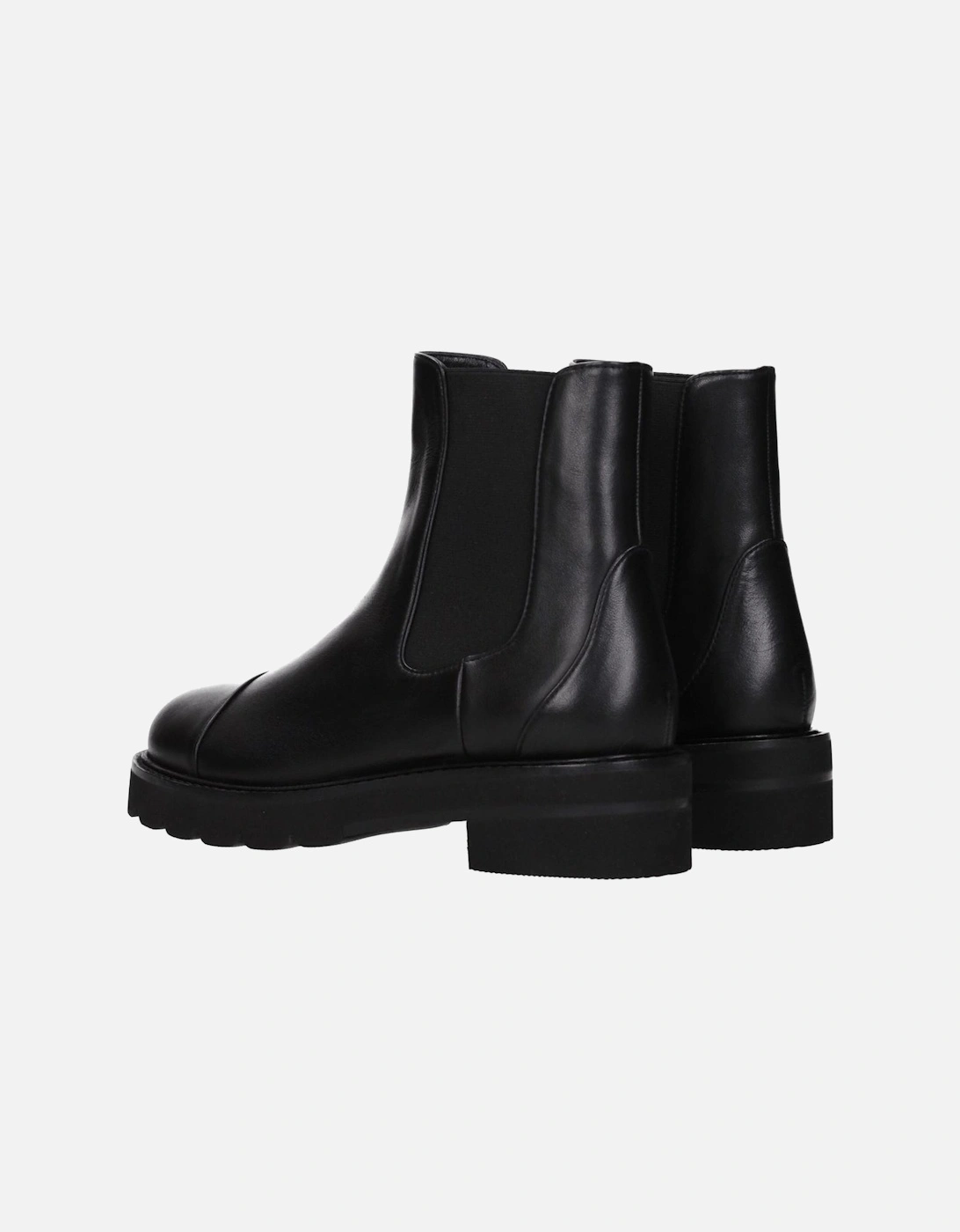 Leather Ankle Boots with Mid Heels Women - Black