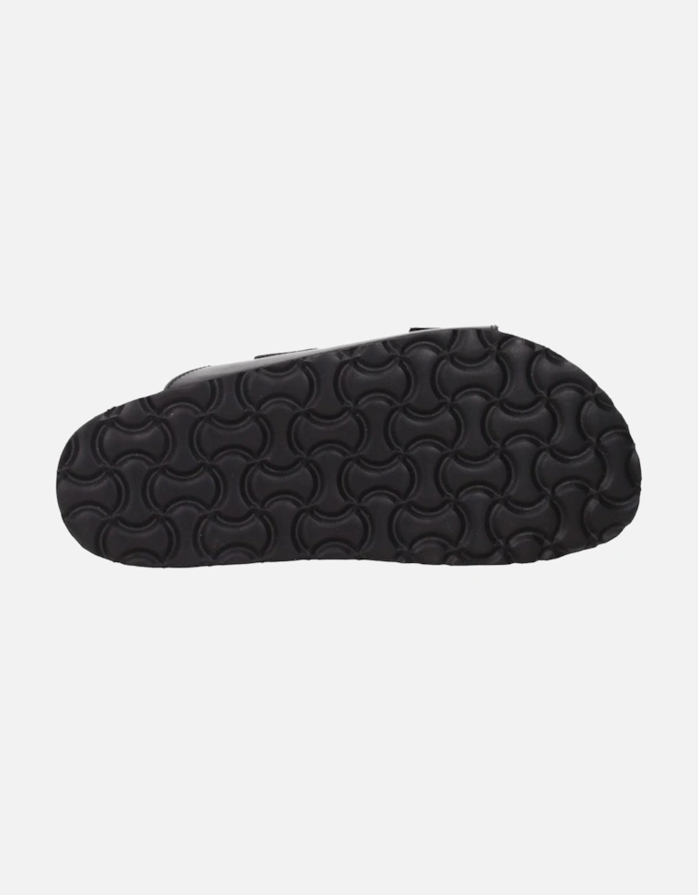 Leather Slippers with Front Logo and Strap Closure Women - Black